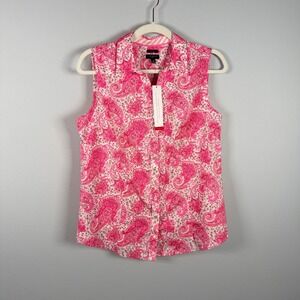 Talbots Womens Pink Paisley Non-Iron Sleeveless Button Down Shirt 10P NWT